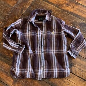 Carhartt woman’s plum/brown Plaid Flannel Work Shirt Jacket, quality heavy